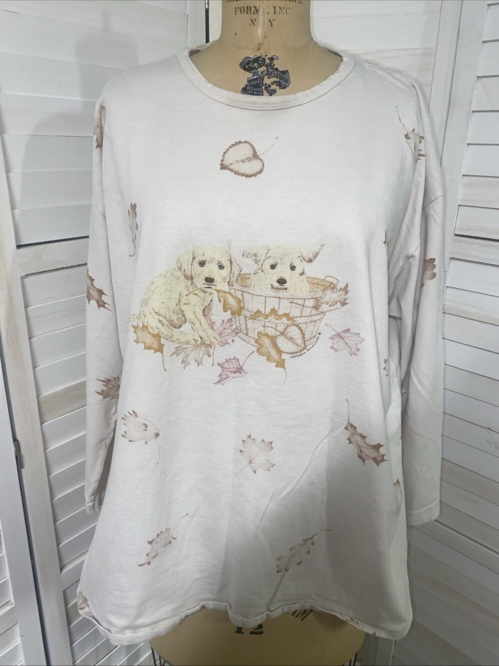 Northern Reflections Vintage Faded Long Sleeve T Shirt Puppies Autumn Fall XXL